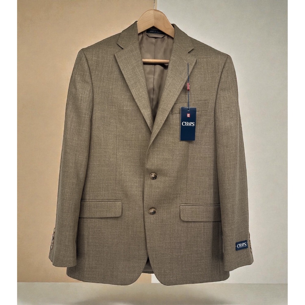 Chaps Men's Classic Fit Sport Coat Blazer‎ 38R Tan Linen Blend Two Button NWT